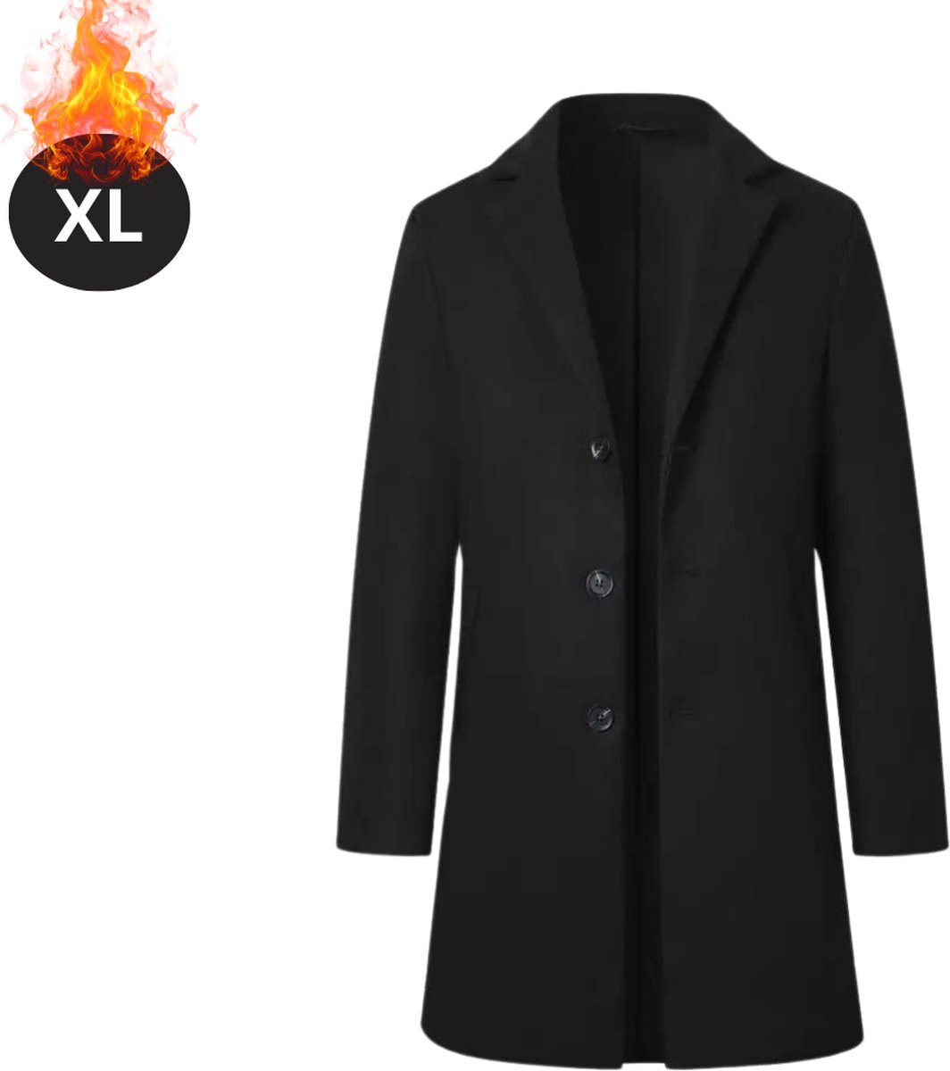 Bovista Winterjas Trenchcoat Heren Winter Herfstjas Volwassen Stijlvol Knopen Zwart