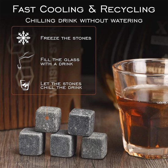 4-delige set whiskystenen met koelstenen en tang - ideaal voor whisky, gin en meer van Boelter Brands — afbeelding 4