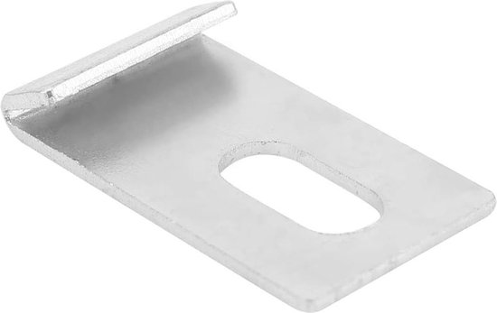Eén metalen kasclip met sleuf en haak, close-up.
