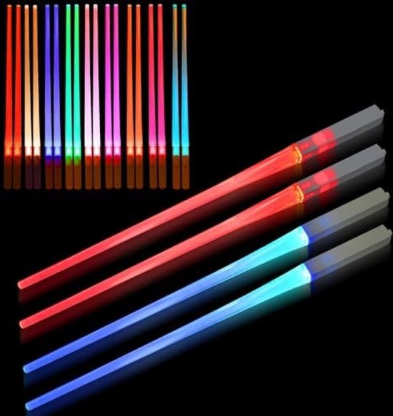 2 paar lichtzwaard eetstokjes, 9 kleuren LED oplichtende eetstokjes