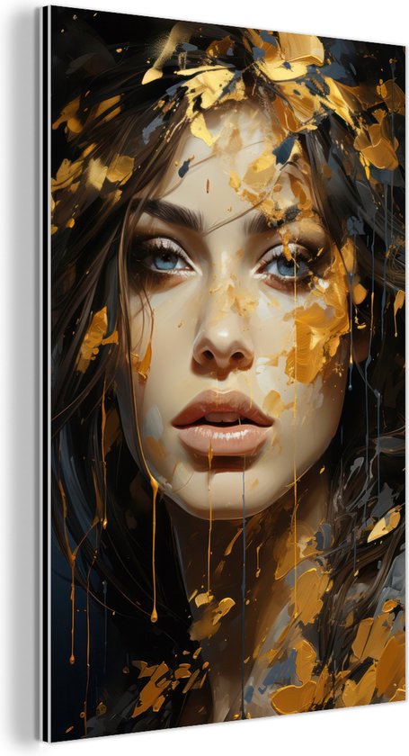 Décoration murale Métal - Aluminium Peinture Industrielle - Femme - Portrait - Abstrait - Art - Goud - 80x120 cm - Dibond - Photo sur aluminium - Décoration murale industrielle - Pour le salon / chambre