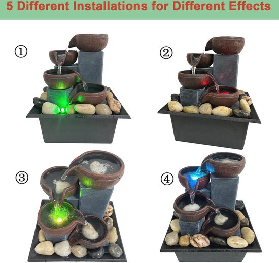 Tafelbladwaterfontein, Binnenwaterfontein met Rivierrotsen en LED verlichting, Verlichte Waterval Tafelbladfontein USB kabel 5V of Batterijvoeding voor Kantoordecoratie