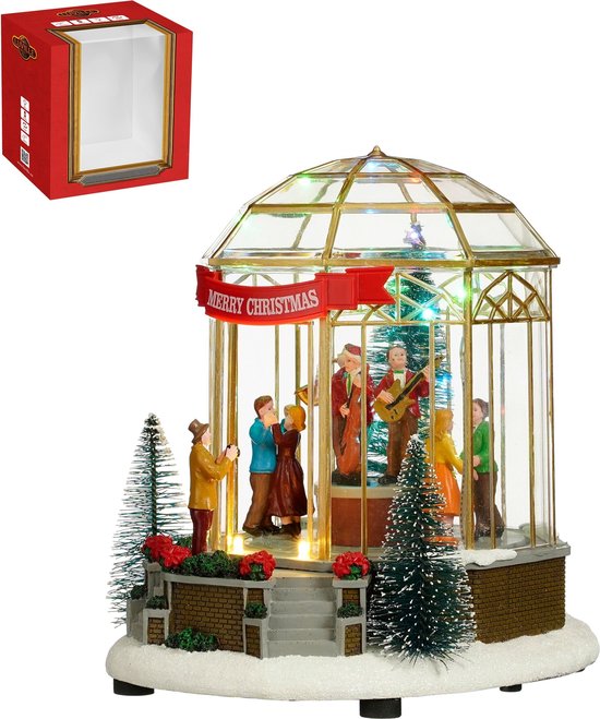 LuVille Kerstdorp Miniatuur Muziekkoepel - L20 x B17 x H21 cm - Meerkleurig