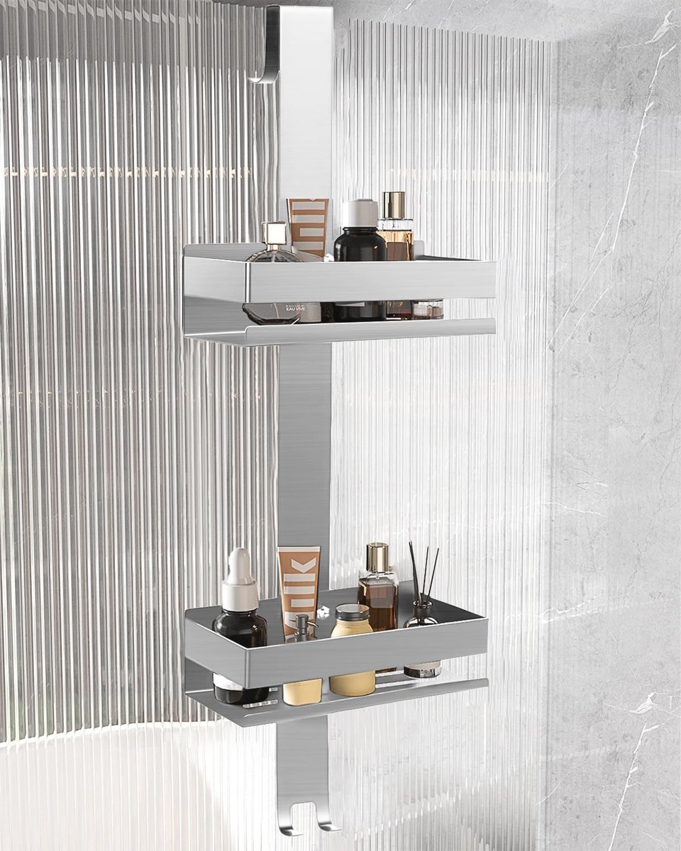 Doucheplank zonder boren van roestvrij staal - 2-laags badkamerorganizer voor douche - 68,8 x 23 x 10 cm