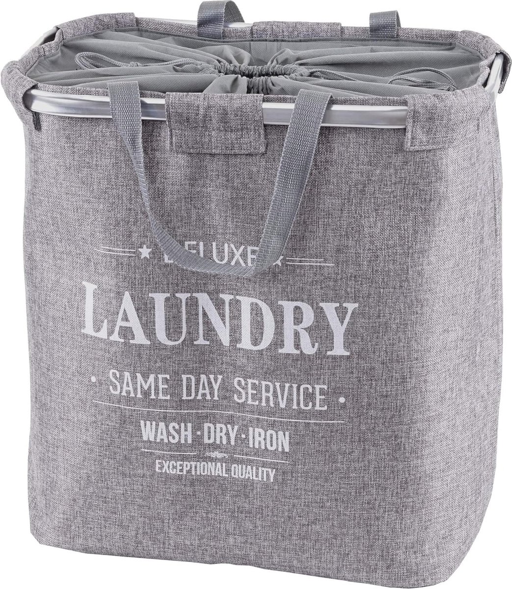 Goedkoopste Wasmand met Trekkoord en 2 Vakken - Optimaal voor de Was Sorteren - 89L Grijs