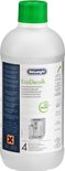 Fles De'Longhi EcoDecalk ontkalker met groene dop, met afbeelding van koffiemachine.