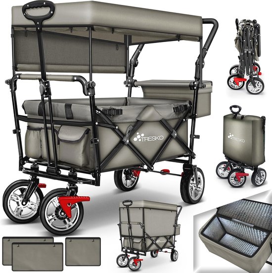 Opvouwbare Bolderkar met Dak en Koeltas | Tuinwagen met Rem en Draagtas | Ideaal voor Strand, Kamperen en Winkelen