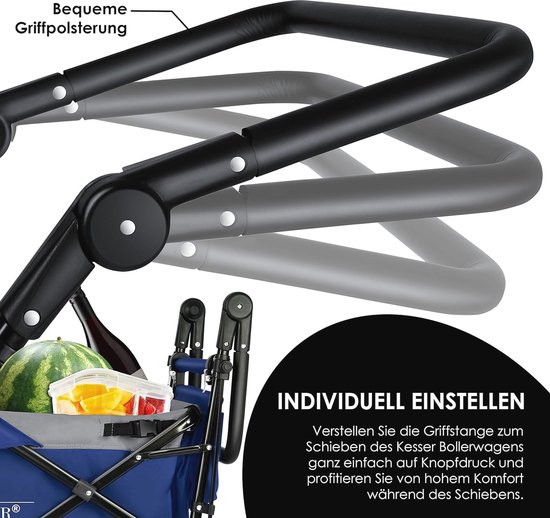 Opvouwbare handkar met dak en remmen - Perfect voor buitenactiviteiten en transport - tot 80 kg van Bo-Camp — afbeelding 3