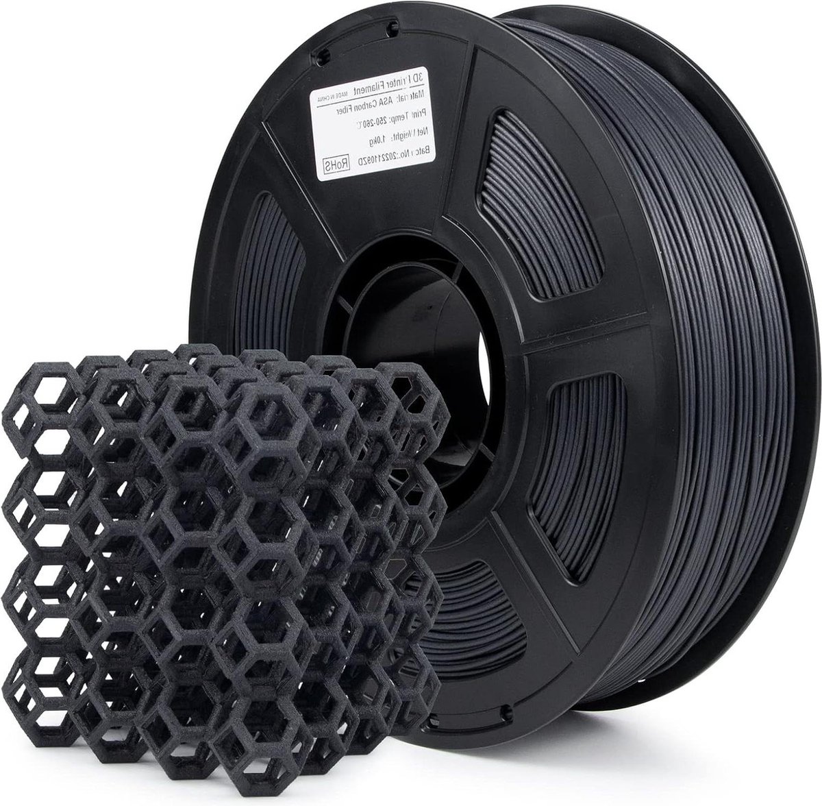 175 mm 3D-printerfilament mat zwart spoel van 1 kg - gevuld met 20% koolstofvezel