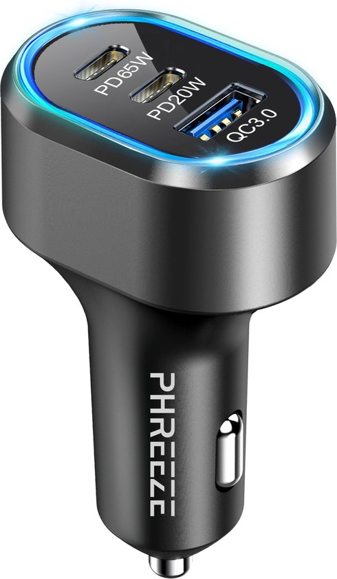 85W Autolader USB C met 3 Poorten - Quick Charge - Auto Oplader - Snellader - 2 USB-C en 1 USB-A Poorten - Geschikt voor Laptop, Tablet, Telefoon -