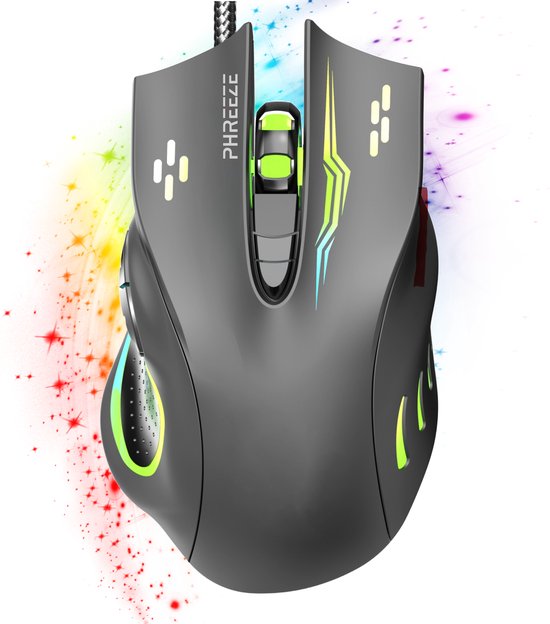 Bedrade Gaming Muis met Duimsteun - RGB - 7 Knoppen - 800 t/m 3200 DPI - Fire Knop - Ergonomisch Design