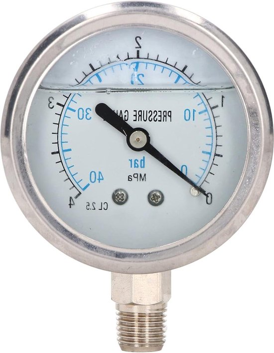 Glycerine Gevulde Manometer Bar Mpa Dual Graduation Vloeistofdruk