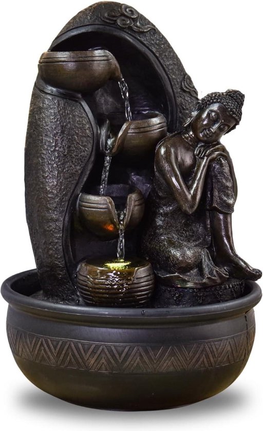 Indoor-Brunnen Mit Buddha-Statue - Zen-Wasserfall Mit LED-Beleuchtung, 40cm