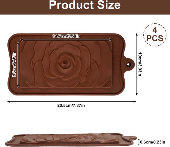 2 stuks chocoladevormen van siliconen, 6 holle ruimtes, chocoladevorm, BPA- vrij, anti-aanbaklaag, gemakkelijk te reinigen, voedselkwaliteit, chocoladebordvorm voor bonbons