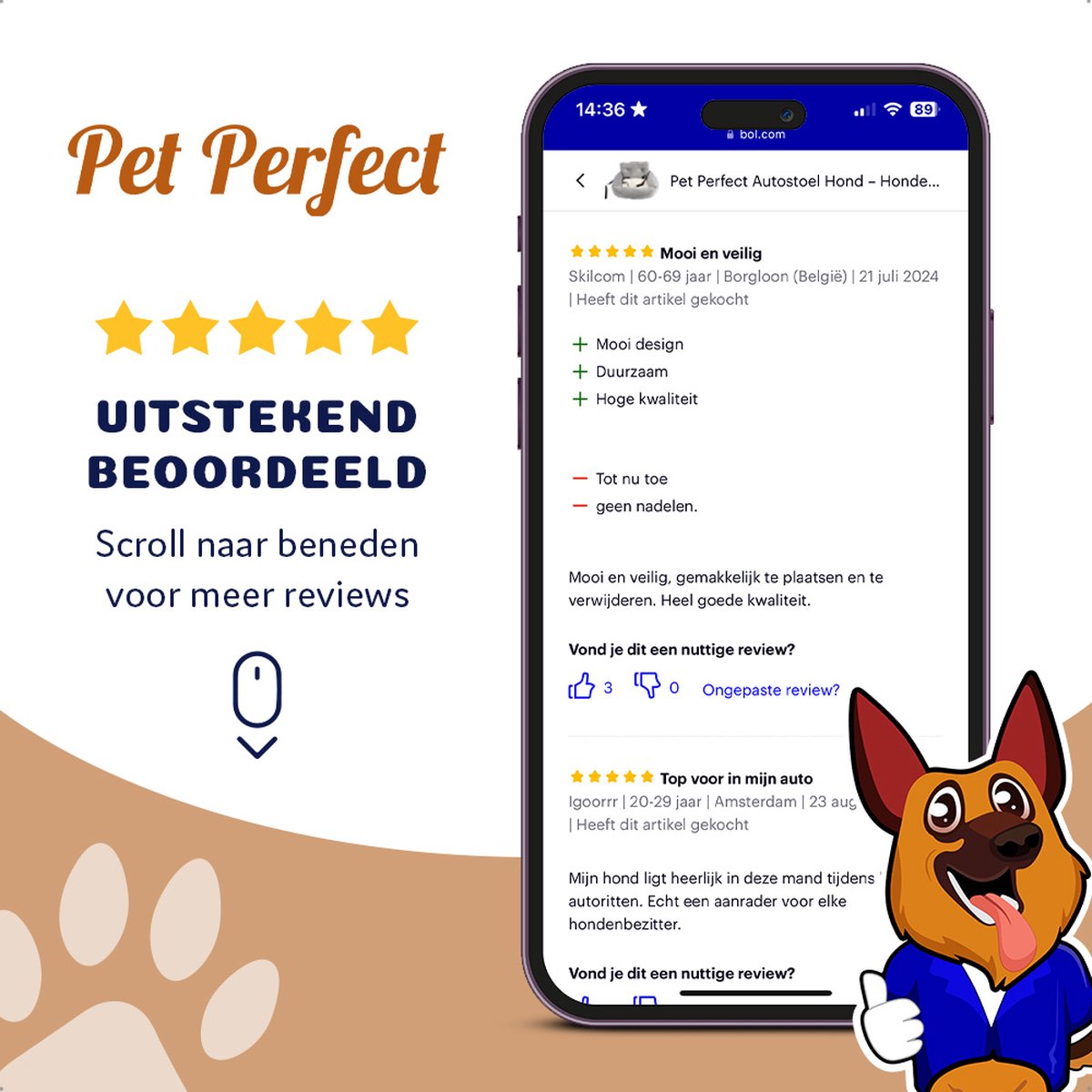Pet Perfect Autostoel Hond met Gordel - Hondenmand Auto – Honden Autostoel -Automand Hond - Hondenstoel - Grijs – foto 8