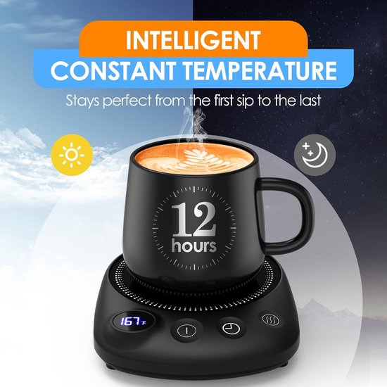 BOTC Elektrische Cup Warmer - Koffieverwarmer - Instelbare Temperatuur - Cadeau voor Koffieliefhebbers -Zwart — afbeelding 2