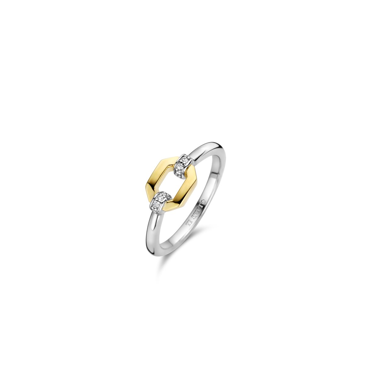 TI SENTO Dames Ring - 925 zilver - Zirkonia met geel verguld - Maat 17.25 mm / maat 54 - 12300ZY