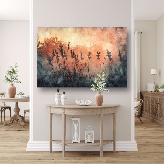 Riet poster - Natuur wanddecoratie - Poster Lucht - Wanddecoratie klassiek - Posters woonkamer - Muurdecoratie poster 75x50 cm