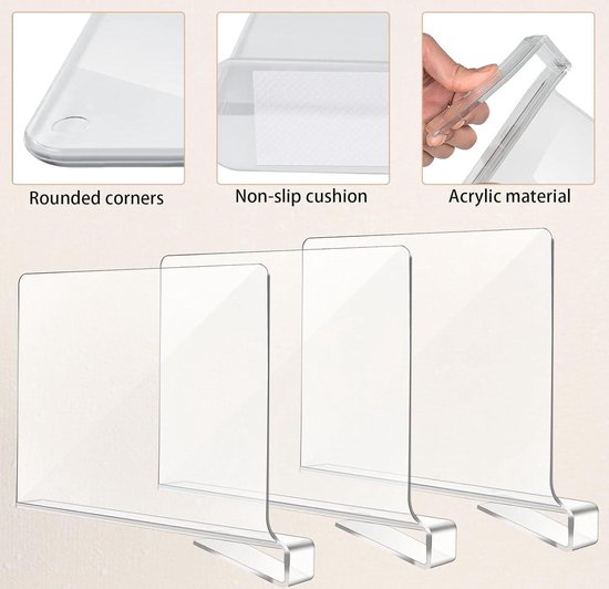 Cong.Lai 8 stuks transparante acryl plankverdelers: multifunctionele kledingkast-organizer - 30 x 20 cm plankverdeler - kledingkast scheider verstelbaar voor kast slaapkamer boekenrekken