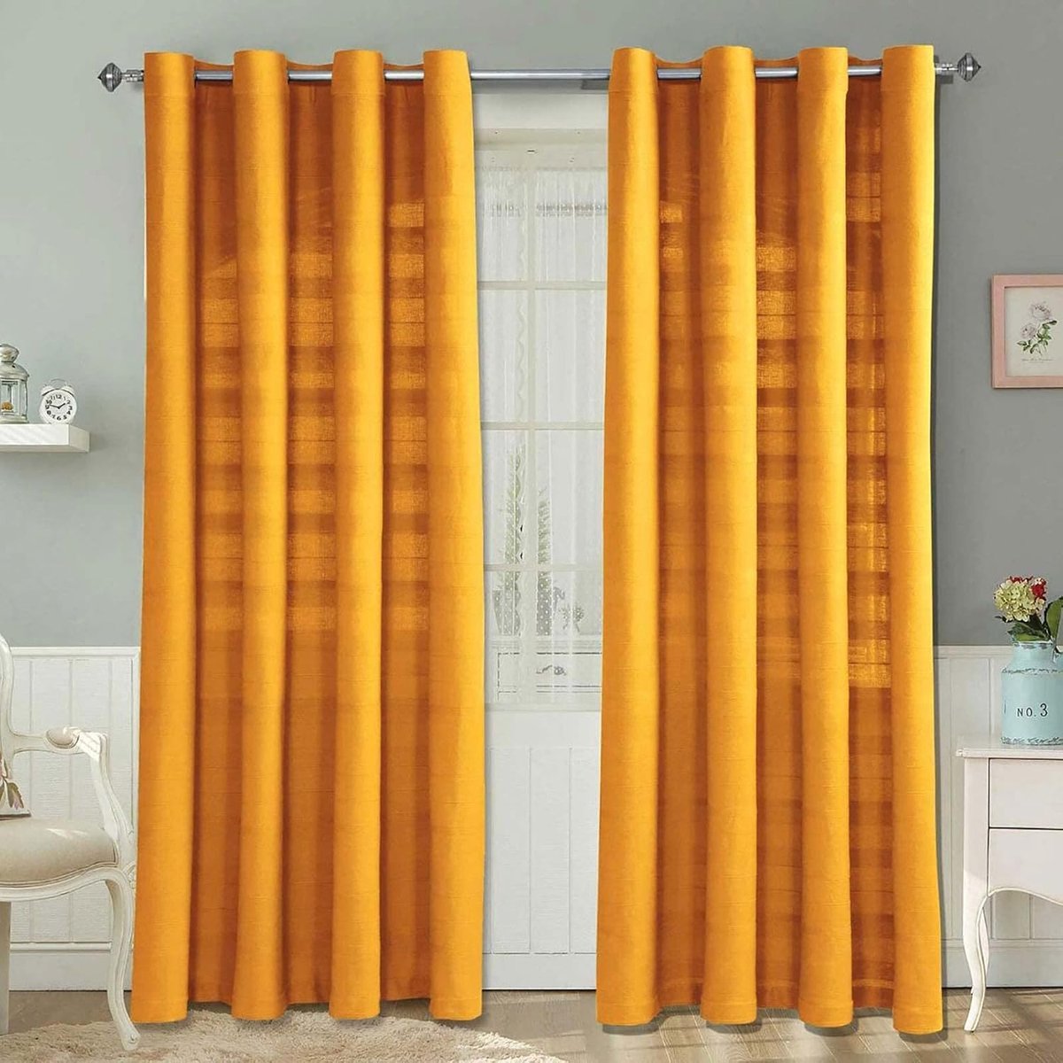 Homescapes Rajput gordijnen set van 2 van katoen, 228 x 167 cm, mosterdgeel