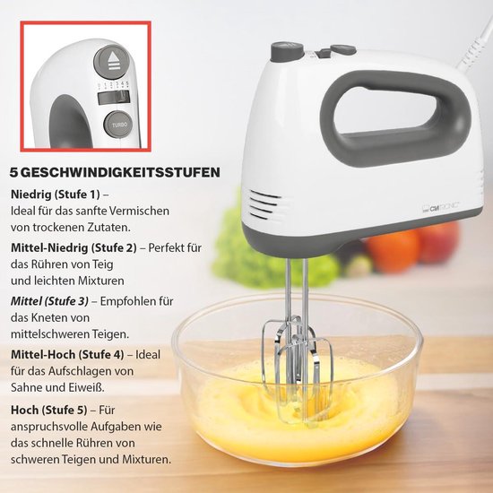 Handmixer - 400 watt motor - Turbostand - 5 snelheidsstanden - Vaatwasserbestendige garde en kneedhaak — afbeelding 4