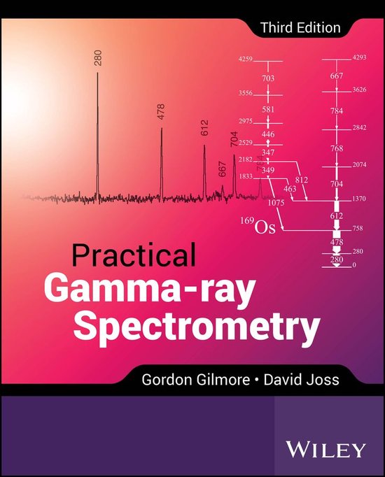 Couverture du livre 'Practical Gamma-ray Spectrometry', Third Edition, avec un spectre et un schéma d'énergie.