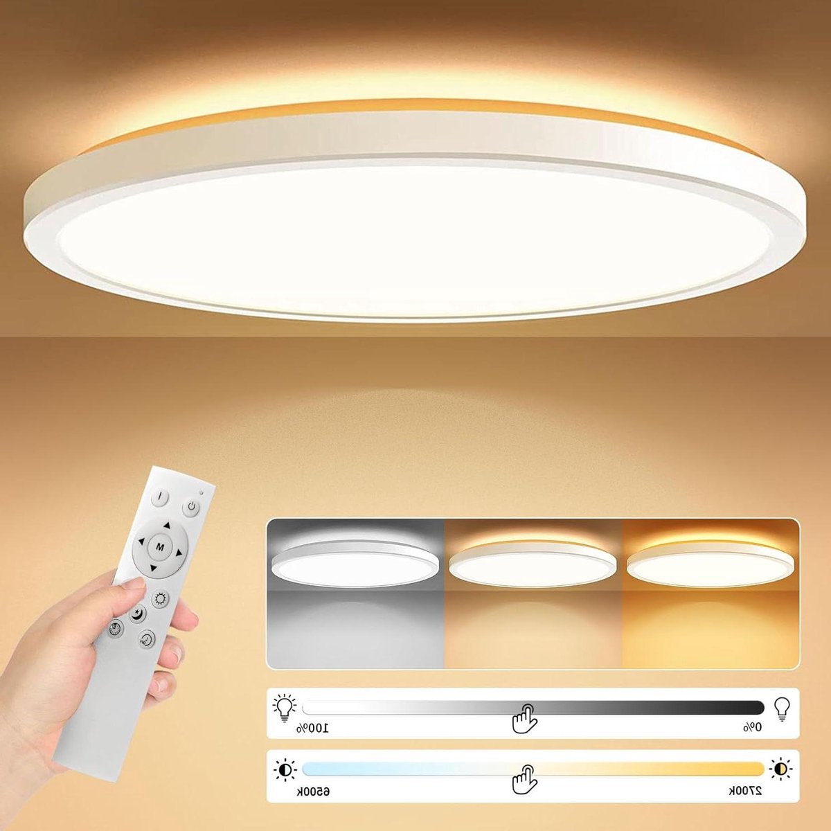 Led Plafondlamp 24W 2642LM met Afstandsbediening - voor slaapkamer - woonkamer - kinderkamer - Balkon - Keuken - Badkamer - Woonkamer - Warm Wit Koel Wit - Ø30Cm