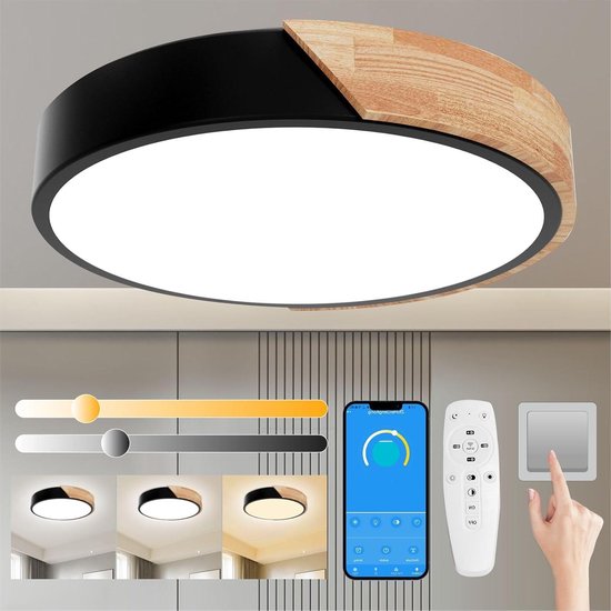 Houten plafondlamp, dimbaar plafond, 3000 K-6000 K, led-plafondlamp, afstandsbediening, 32 W, moderne lamp voor woonkamer, slaapkamer en hal, 30 cm,blauw Houten plafondlamp, dimbaar plafond, 3000 K-6000 K, led-plafondlamp, afstandsbediening, 32 W, moderne lamp voor woonkamer, slaapkamer en hal, 30 cm,blauw