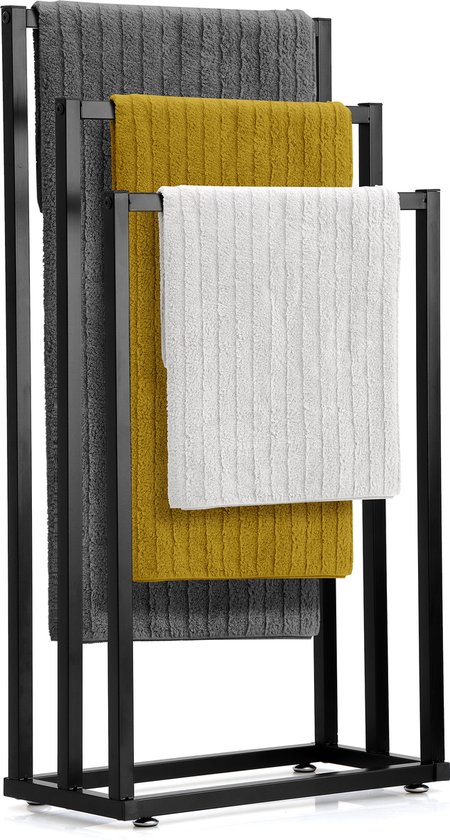 Hanamura Living Porte-serviettes pour salle de bain - Debout - Pour 3 serviettes - Zwart