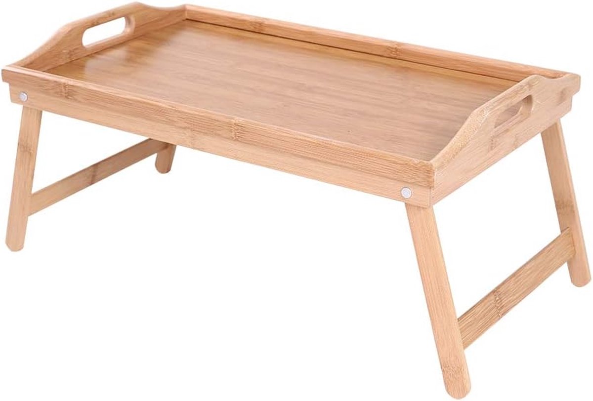 Bamboe Bed Lade Tafel met Opvouwbare Poten, Opvouwbare Serveer Draagbare Laptop Lade Snack Lade Ontbijt Lade Bed Tafel Tekentafel (50)