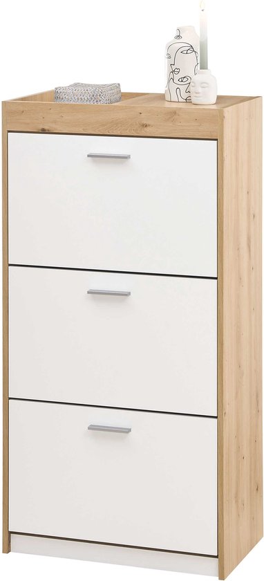 Meuble à chaussures Paris | 64 x 38 x 126 cm | Blanc - Bega Consult - Outlet - Blanc|Brun - MDF - Outlet