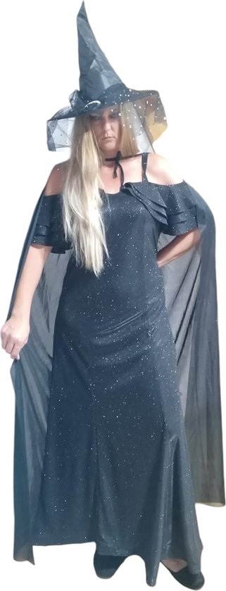 Foto: Sexy halloween heksen kostuum voor dames inclusief heksenjurk cape met capuchon en heksenhoed perfect voor volwassenen