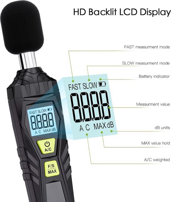 Decibelmeter - Digitale geluidsmeter - Nauwkeurig - Bereik tussen 30db ...