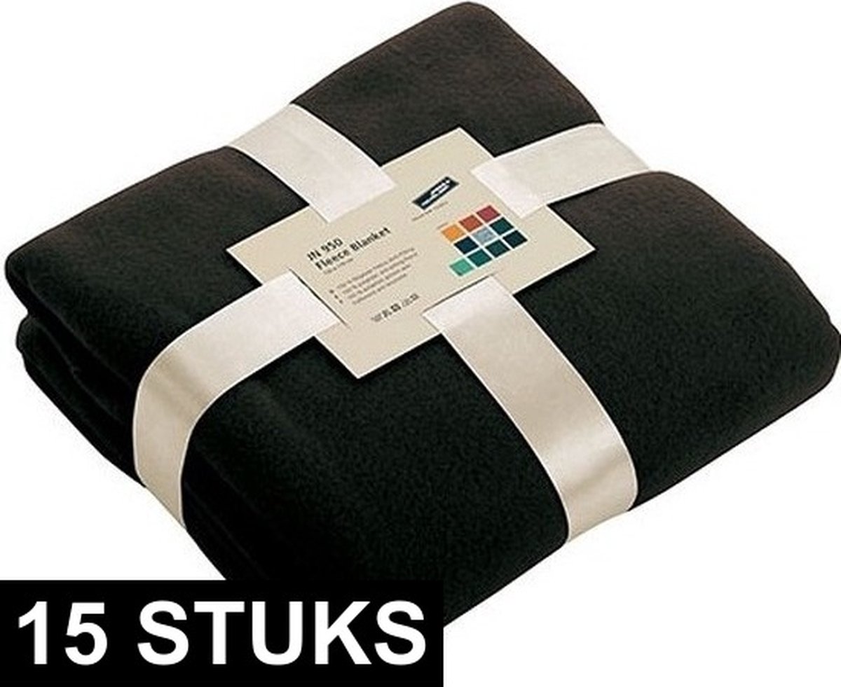 James & Nicholson 15x Fleece dekens/plaids zwart 130 x 170 cm - Woondeken - Fleecedekens