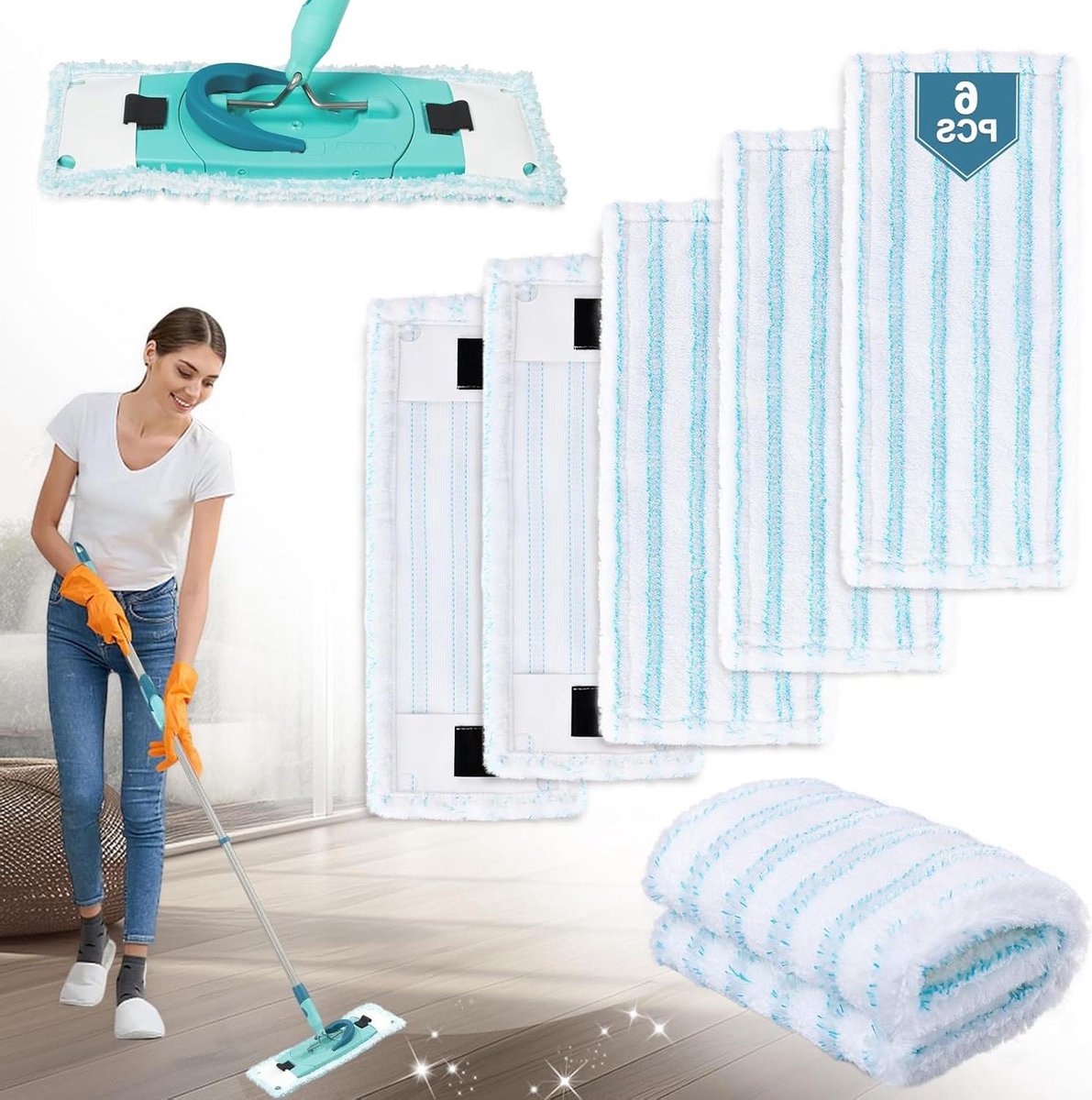 Vervangende Mops voor Leifheit Clean Twist M Ergo 6 Stuks Micro Duo Microvezel Geschikt voor alle Vloeren