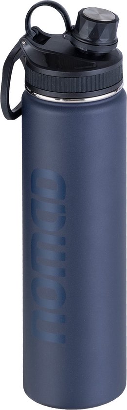 NOMAD® Drinkfles 750 ml | RVS Waterfles | Donkerblauw | Dubbele Draaidop en Draagring | Geïsoleerde Metalen Thermosfles