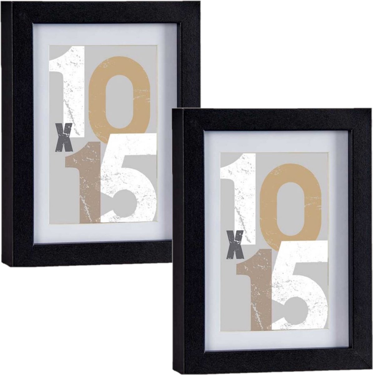 2x stuks houten fotolijst - zwart - 13 x 18 cm - fotolijstje - met passe-partout - decoratie