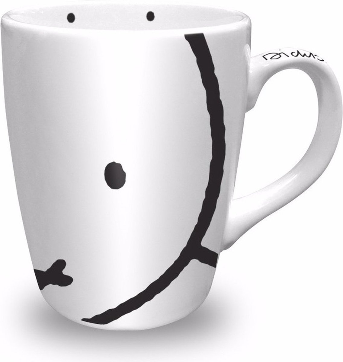 Mok/beker - Set van 6x stuks - Nijntje snoet - wit/zwart - 10 cm - 230 ml - porselein - Kinder melk/thee bekers