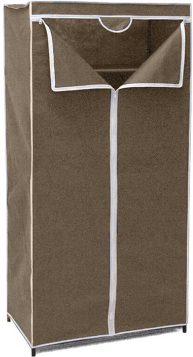 2x Stuks mobiele opvouwbare kledingkasten met bruine hoes 75 x 46 x 160 cm - Kleding opbergers/opbergen — afbeelding 3