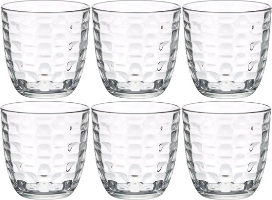 Ensemble de six verres transparents avec un motif en relief subtil de nid d'abeille.