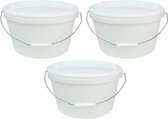 3x stuks emmers met deksel en handvat - Wit - 10,3 liter - Kunststof/plastic emmers/verfemmers met metalen hengsel/handvat