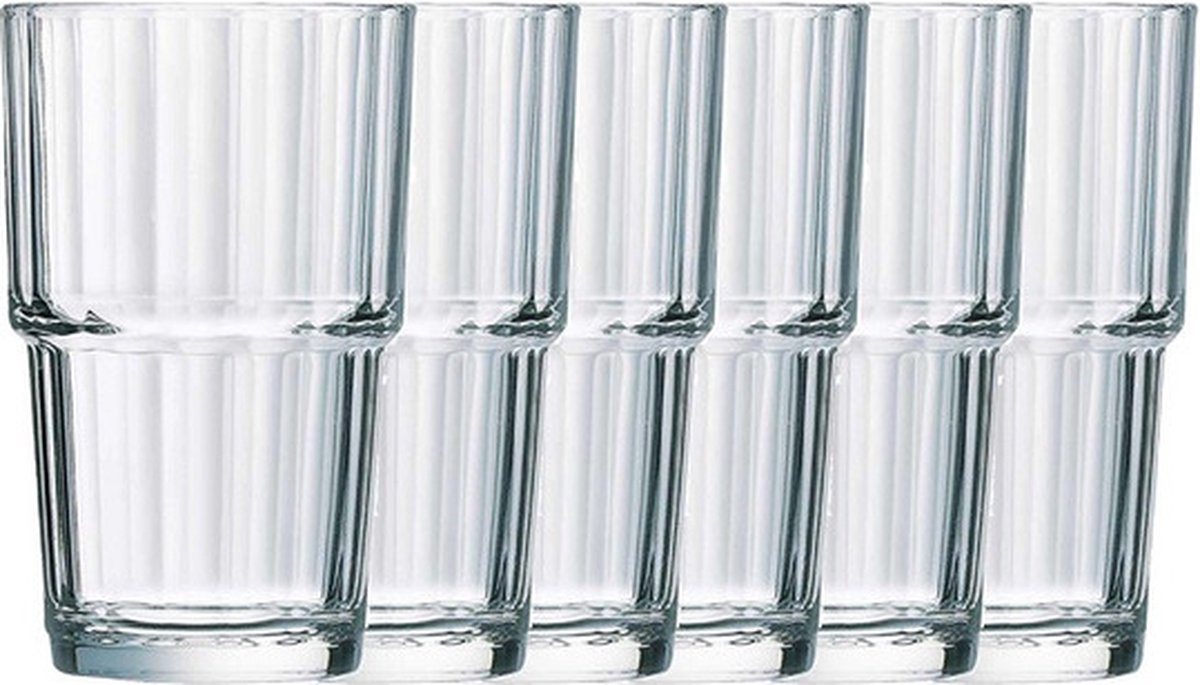 Arcoroc Longdrinkglazen Norvege - 6x stuks - glas - 270 ml - Koffie/thee glazen - Stapelbaar