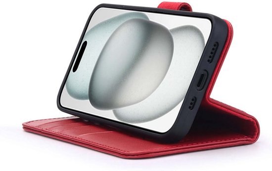 Coque pour iPhone 15 - Bookcase portefeuille de Luxe MobyDefend - Rouge - Étui pour téléphone portable - Étui de téléphone adapté pour iPhone 15