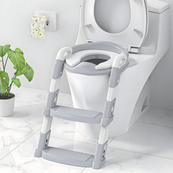 Toilettrainer- WC Verkleiner met Trapje - Opvouwbaar WC Bril Zitje - Toitletbril Verkleiner - Zindelijkheidstraining - Geschikt voor Peuters van 2 tot 7 Jaar - Grijs