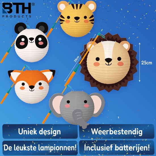 Lampion - Sint Maarten - Lampionstokje - Met Lichtje - Dieren - Treklampion - Papier - Kind - Wit - Versiering - 5 Stuks van BTH — afbeelding 3