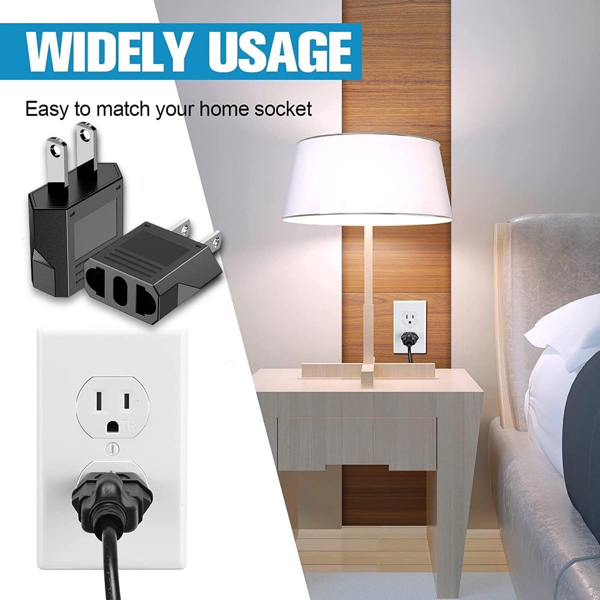 Reisadapter USA Amerika Duitsland stekker met 4 USB (2 type C), EU naar USA adapter stopcontact met schakelaar, 2-voudige reisstekker voor Canada, Mexico, Thailand, wit