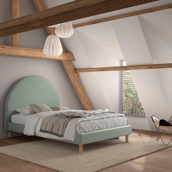 Lit rembourré Maeva 140x200cm - tissu bouclé vert - Vipack - Lits doubles rembourrés - Vert - Textile - Lits doubles rembourrés