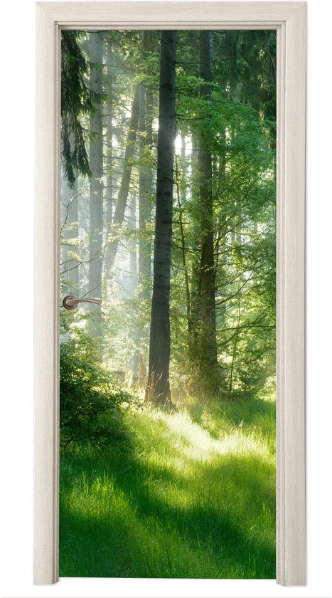 Deurposter 90x235 cm - Deursticker Natuur - Bomen - Bos - Groen - Zon - Gras - Planten - Meubelfolie zelfklevend - Deurfolie woonkamer - Interieurfolie fotobehang - Deur plakfolie - Deurstickers - Deurbehang sticker - Kamer decoratie