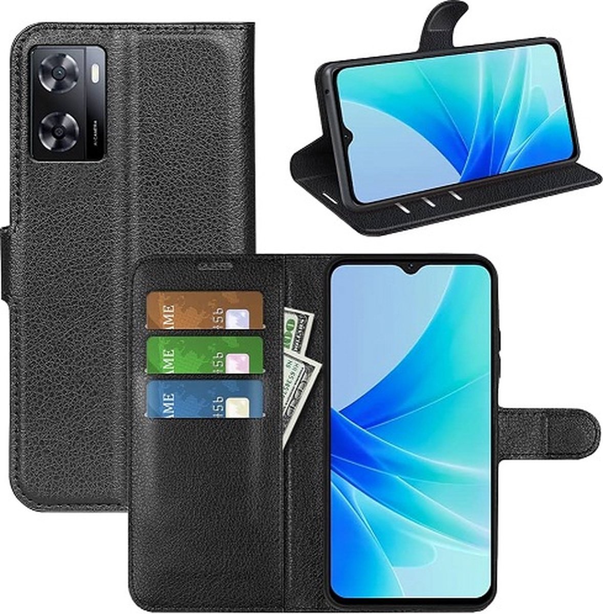 Oppo A57 Hoesje Met Pasjeshouder Bookcase Zwart