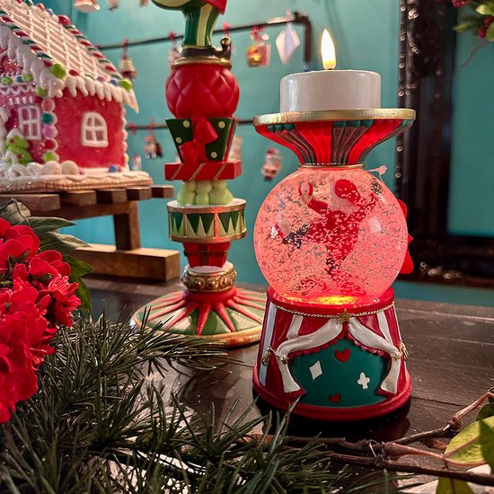 Viv! Boule à Noël de Noël avec Musique et LED + chandelier - Cirque Père Noël - rouge vert - 19 cm Résine / Rouge Multi